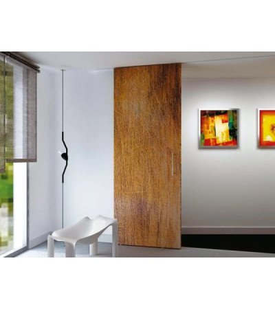 Stumdomų durų sistema su aliuminio profilių komplektu stiklui arba plokštei.